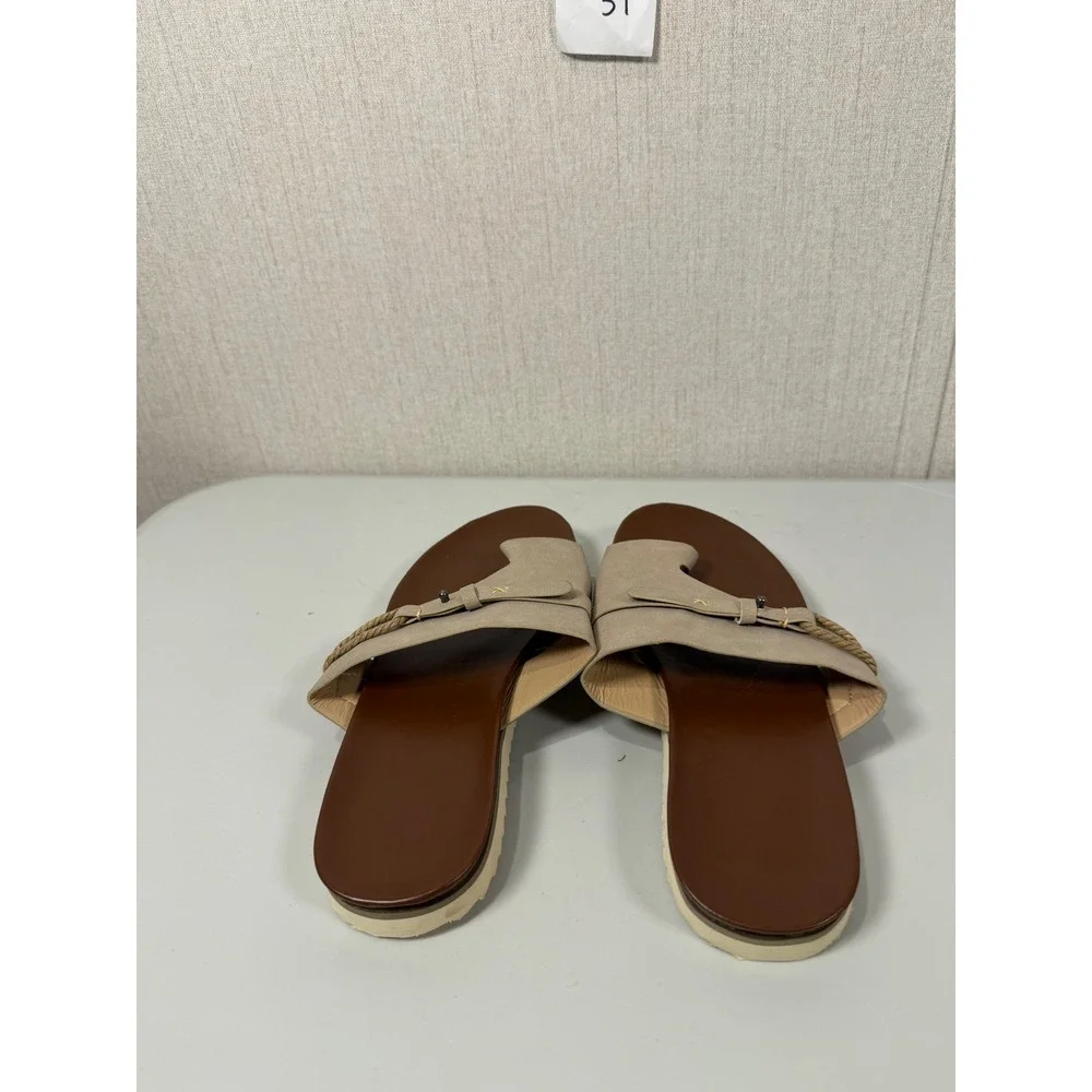 Neutral‎ Toe Loop Slide Sandals with Bucand Ripple Sole Taupe Brown size 9